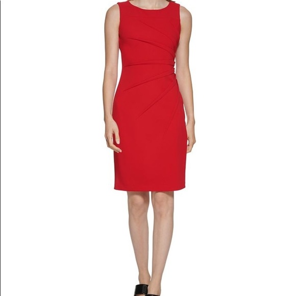 Calvin Klein Dresses & Skirts - Calvin Klein RED Starburst Crepe Sheath Dress Pleated Sleeveless 10 12 $89